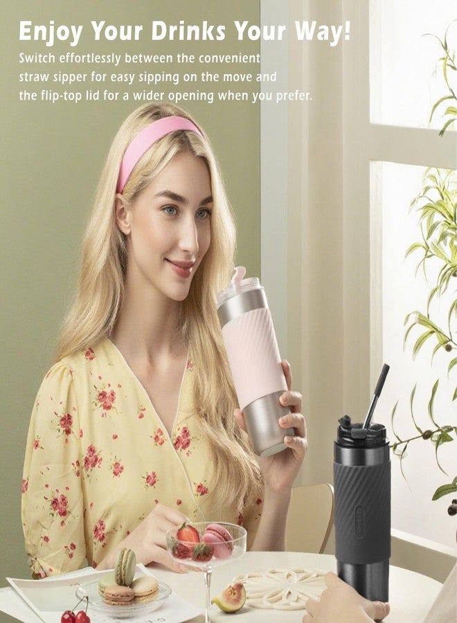 daasigwaa Vacuum-Insulated Stainless Steel Travel Mug with Leak-Proof Lid, Infuser And Straw, Reusable Iced Coffee Cup, Hot Coffee Travel Tumbler, 17.5 oz(Black) - Image 3
